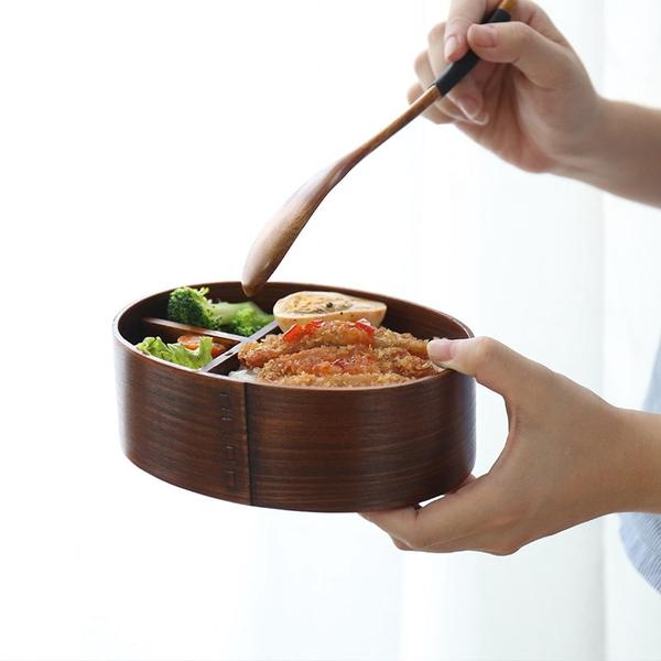 Beautiful Bento Box Made in Wood | Inc. Box, Chopsticks, Spoon, Fork...