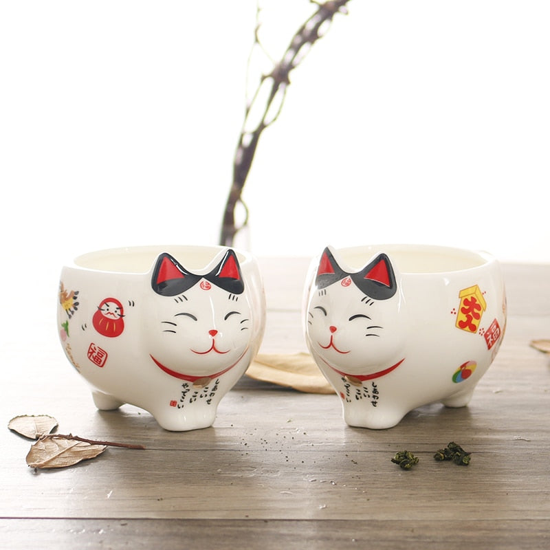 Kawaii Maneki Neko (Japanese Lucky Cat) Tea Set Made in Porcelain