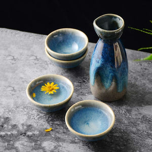 Blue Japanese Sake Set Made In Ceramic
