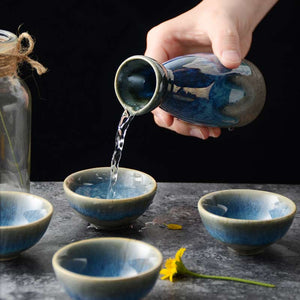 Blue Japanese Sake Set Made In Ceramic