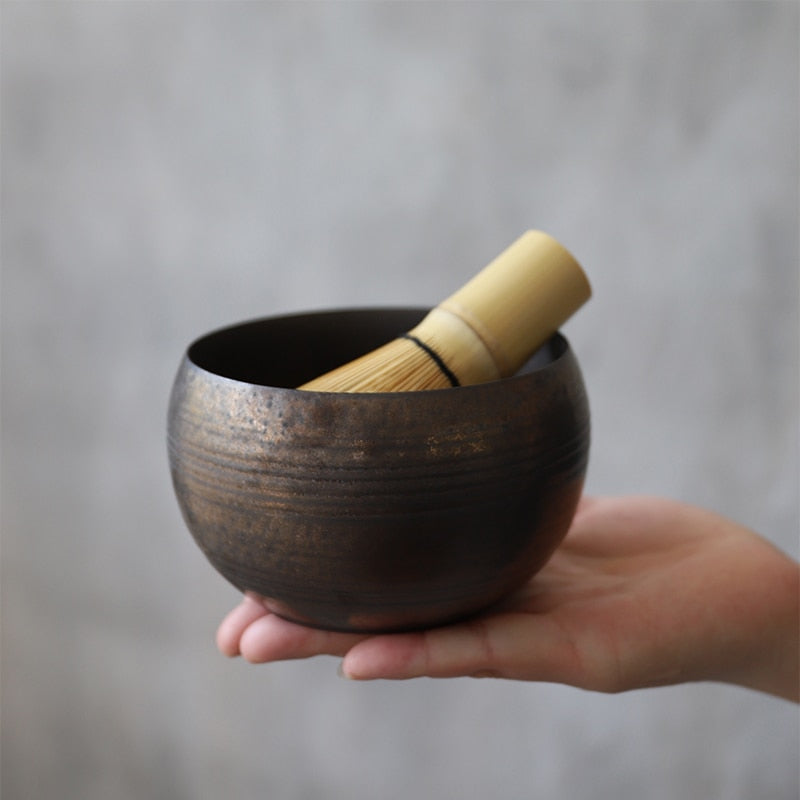 Complete Matcha Tea Set With A Beautiful Bronze Bowl Made In Ceramic