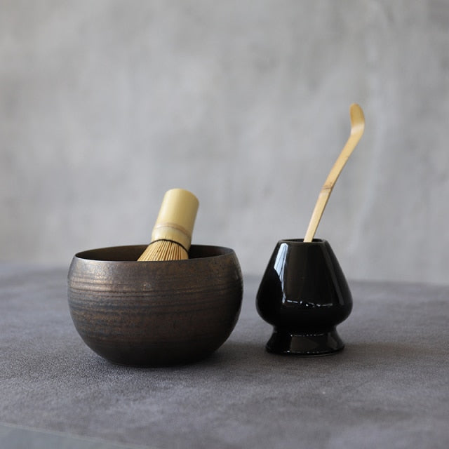 Complete Matcha Tea Set With A Beautiful Bronze Bowl Made In Ceramic