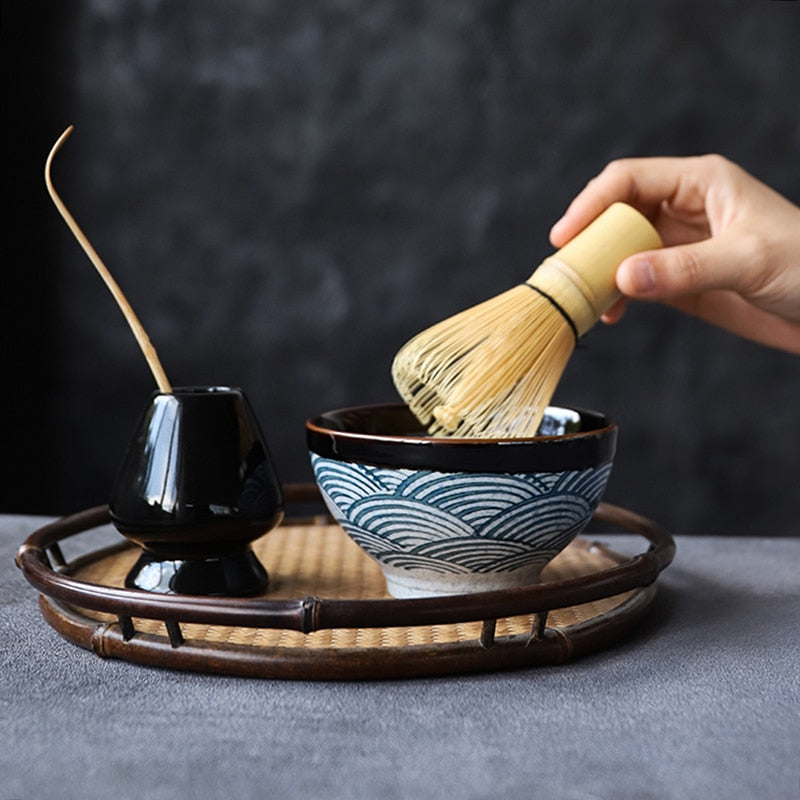 3 in 1 Matcha Set Bamboo Whisk Teaspoon Ceramic Bowl Tranditional