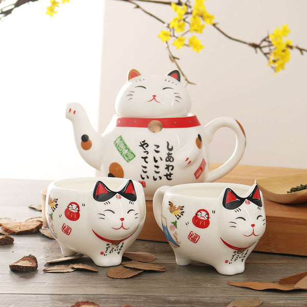 LUWU cute cat ceramic teapot traditional chinese tea pot 280ml